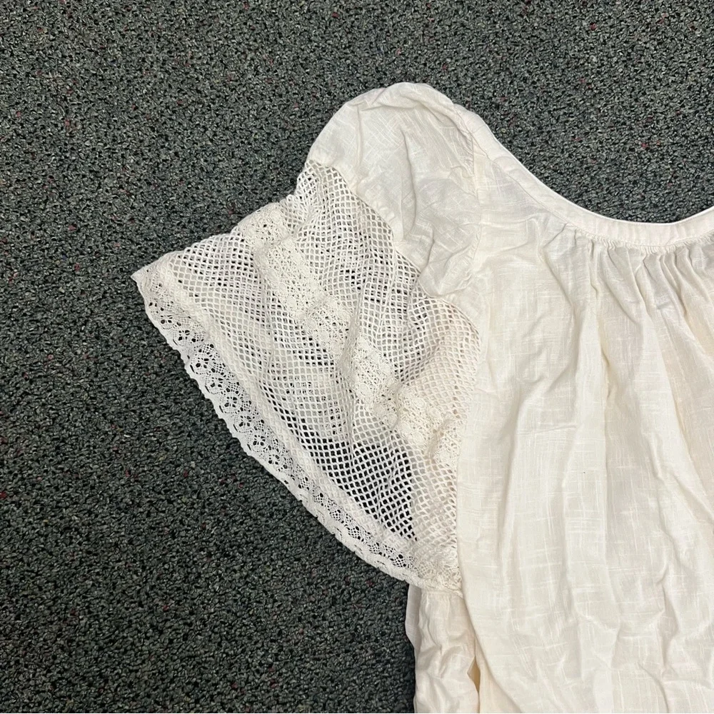 OLD NAVY Off-White Cream Flutter Lace Sleeve Swing Mini Midi Dress Open-Back M - Picture 10 of 16